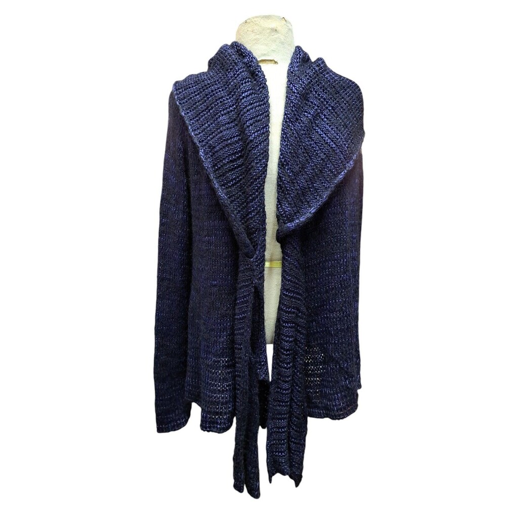 Giorgio Armani Cardigan Sweater Blue Black Womens 46 Open Waterfall Preppy Italy